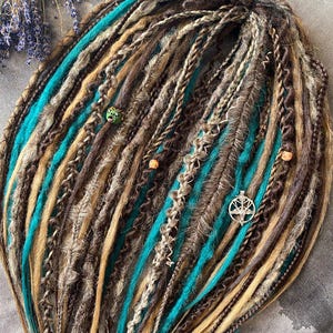 Dreadlocks "Scandinavian magical forest" - structured and smooth dreadlocks, emerald and brown-beige