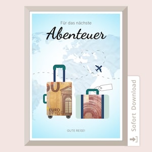 Cash gift, travel, gift money birthday, templates, gift to print yourself, cash gift travel, suitcase, vacation, PDF
