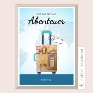 Cash gift, travel, gift money birthday, templates, gift to print yourself, cash gift travel, suitcase, vacation, PDF
