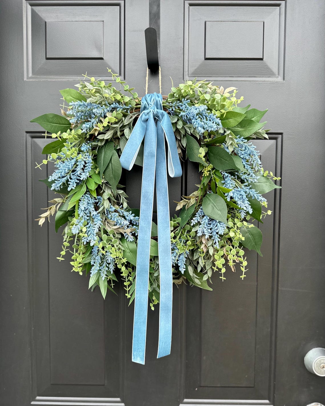 Blue Berry Grapevine Wreath Eucalyptus Greenery Wreath Minimalist ...