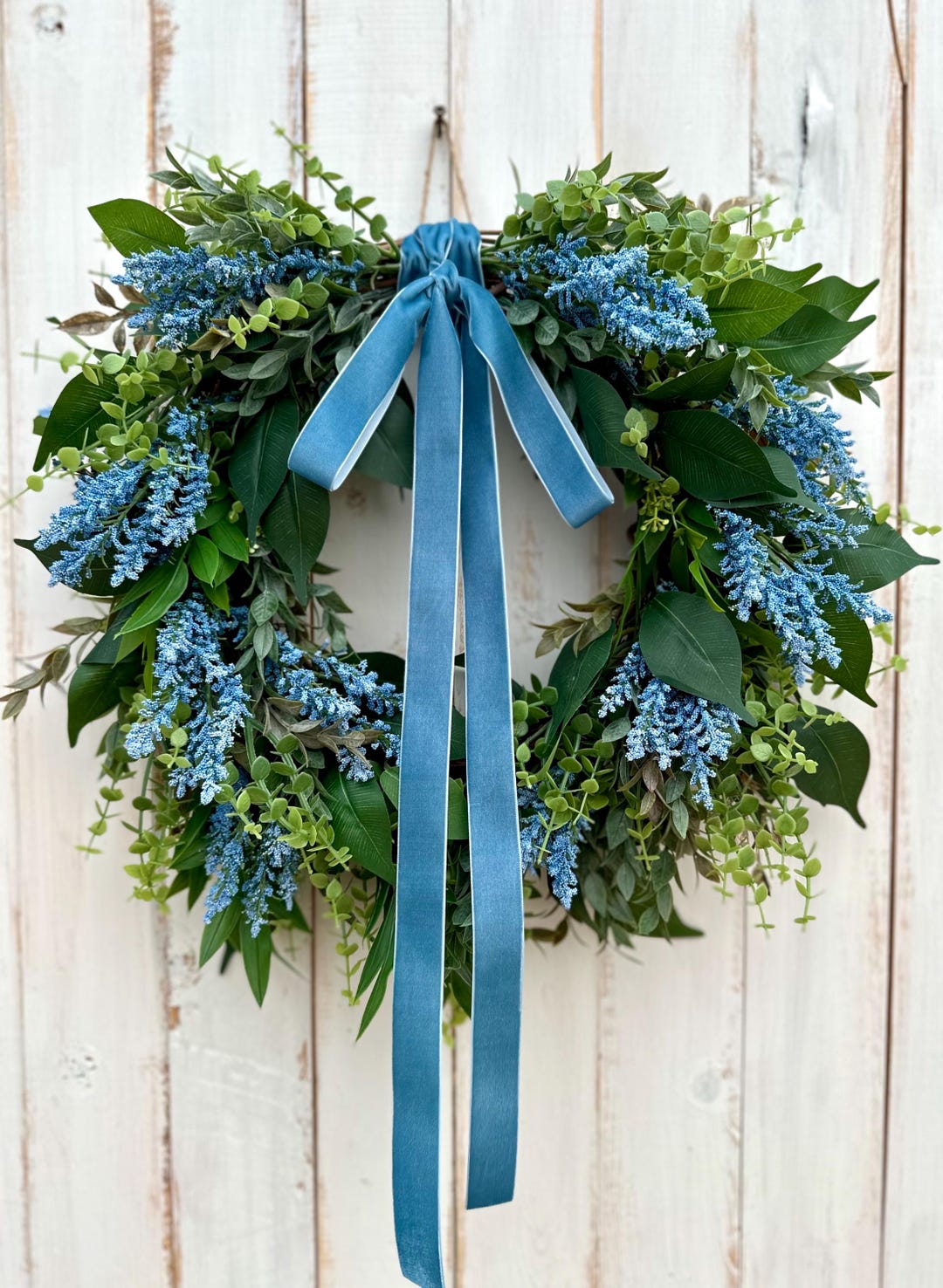 Blue Berry Grapevine Wreath Eucalyptus Greenery Wreath Minimalist ...