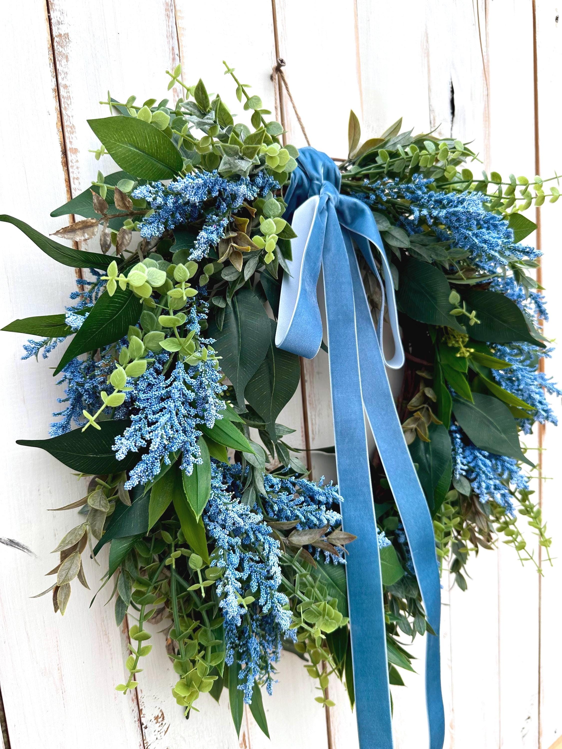 Blue Berry Grapevine Wreath Eucalyptus Greenery Wreath Minimalist ...