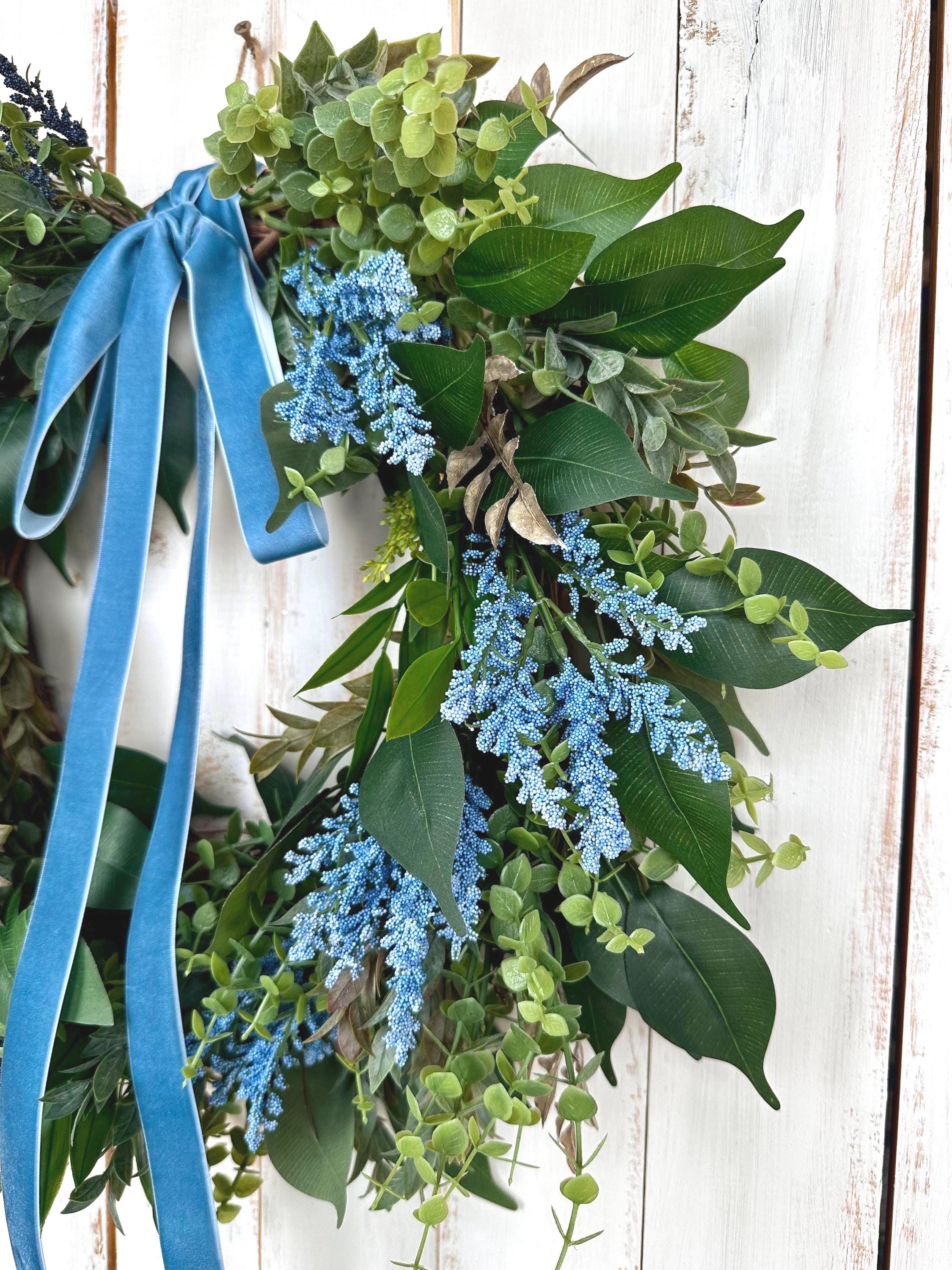 Blue Berry Grapevine Wreath Eucalyptus Greenery Wreath Minimalist ...