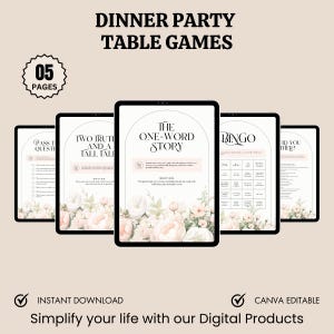 Dinner Party Table Games Canva Editable, Dinner Party Bingo, Wedding Table Games, Dinner Questions, Table Topics, Work Party Games