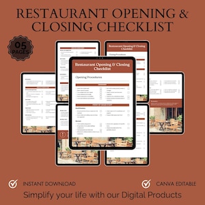 Restaurant Opening And Closing Checklist, Restaurant Cleaning, Restaurant Training Template, Weekly & Monthly Task Checklist