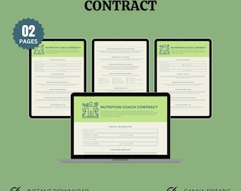 Nutrition Coach Contract Canva Editable, Health Coach Forms Canva Template, Life Coach Contract, Health and Wellness, Nutrition Guide