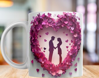 Diseño de sublimación para taza con pareja en 3D, Día de San Valentín (Descarga digital)