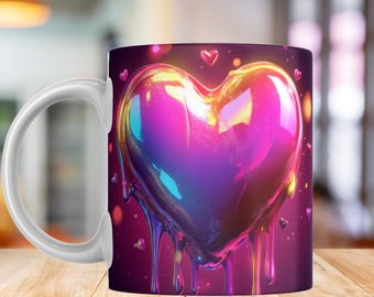 Plantilla para envolver tazas con forma de corazón en 3D, diseño para sublimación (descarga digital PNG)