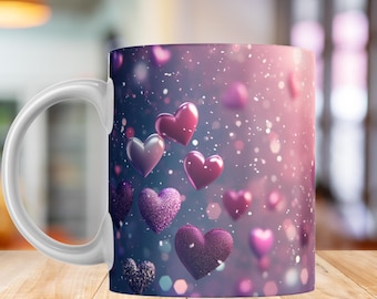 3D Heart Mug Wrap, Sublimation Design (Digital Download)