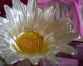 Vintage - Cuenco con forma de pétalo de flor de papaya margarita blanca y dorada