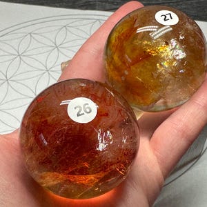Fire Quartz Golden Healer Brazil Sphere & Stand (Natural Crystal) You Select