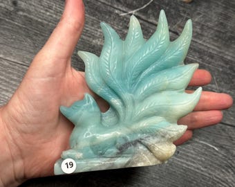Caribbean Calcite 9 Tail Fox 4.49”H  High Detail Carving (Natural Crystal) #19