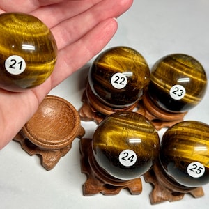 Tiger Eye Sphere and Stand High Flash (Natural Crystal) You Select