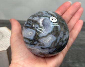 Moss Agate Druzy 72.6mm Sphere (Natural Crystal) #25
