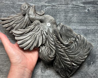 Silver Sheen Obsidian Phoenix Bird 10”H Large High Detail Carving (Natural Crystal) #99