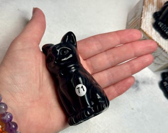 Black Obsidian Cat 3.20”H Carving (Natural Crystal) You Select