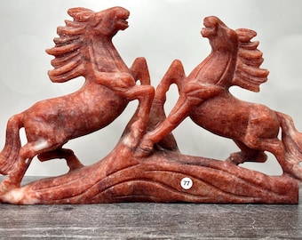 Fire Quartz Dueling Horses 10.75” Large High Detail Carving (Natural Crystal) #77