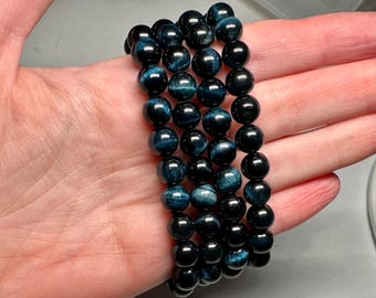 Midnight Hawk Eye Blue Tiger Eye Bracelet (8mm) Natural Crystal