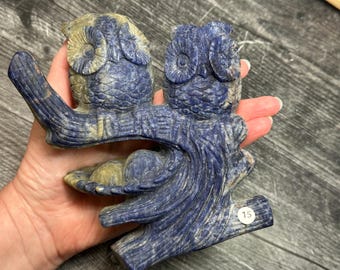 Sodalite Owl Family Tree 6”H Large High Detail Carving (Natural Crystal) You Select