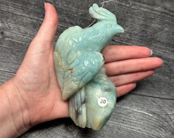 Caribbean Calcite Parrot 5.45”H Bird High Detail Carving (Natural Crystal) #20