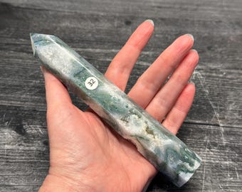 Druzy Moss Agate Long Tower (Natural Crystal) You Select