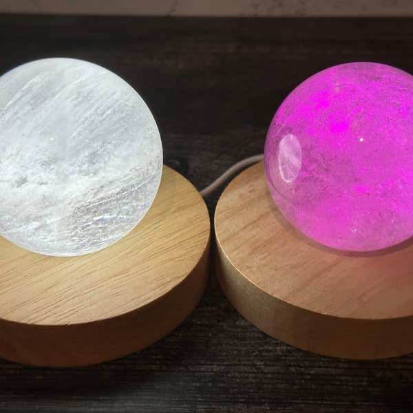 Wood Round Lighted White or Color (4") Crystal Sphere Stand