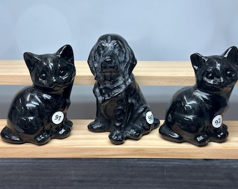 Silver Sheen Obsidian Cat, Dog Carving (Natural Crystal) You Select