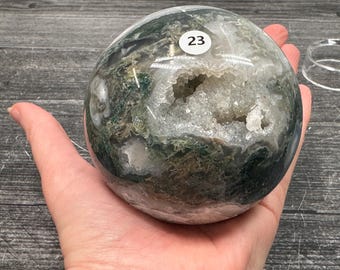 Moss Agate Druzy 82.4mm Sphere (Natural Crystal) #23