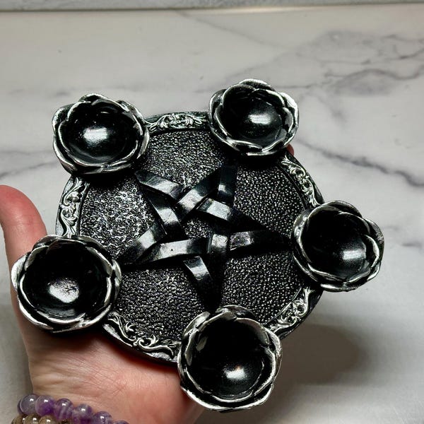 Resin Pentagram Star Plate 6 Sphere Stand Holder 6.5”L (Natural Crystal) You Select