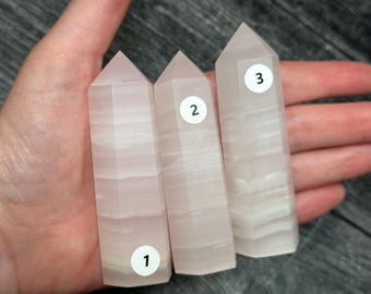 Pink Mangano Calcite UV Tower Point (Natural Crystal) You Select