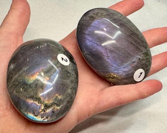 Purple Labradorite Palm with Flash on Both Sides (Natural Crystal) You Select