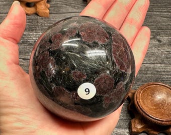 Garnet in Astrophyllite Sphere & Stand (Natural Crystal) You Select