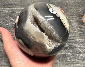 Volcanic Agate 87mm UV Sphere Druzy Vug Cave (Natural Crystal) #26