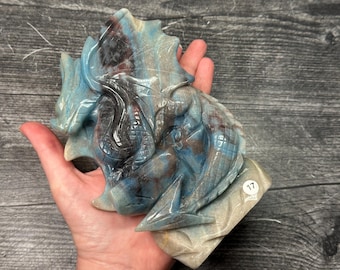 Trolleite Dragon 6.5” H Large High Detail Carving (Natural Crystal) #17