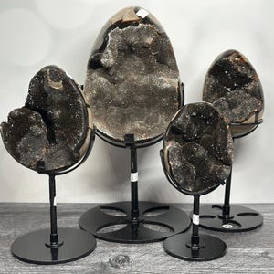 Druzy Septarian UV Egg on Custom Stand 8”H (Natural Crystal) You Select