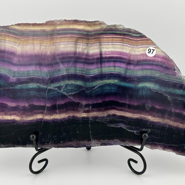 Rainbow Fluorite #97 Slab 10.25" (Natural Crystal) & Metal Slab Stand