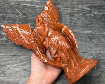 Red Jasper Praying Angel 8.9”H Large High Detail Carving (Natural Crystal) #86