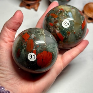 African Bloodstone Sphere and Stand (Natural Crystal) You Select