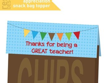 Teacher Appreciation Snack Bag Topper Printable - Bag Topper - Thank you