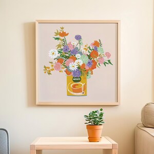 Illustrazione di bouquet da parete Stampa floreale sudafricana Design Heritage Home Décor Fiori Stampa floreale disegnata a mano brillante
