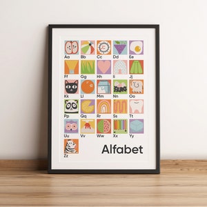 Nursery Poster Afrikaans Alphabet Illustration Wall Art Kids South Africa Décor Alphabet Bright Poster Teaching Print Afrikaans
