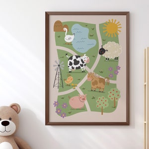 Kids Farm Poster Nursery Décor Farm Animals Wall Art Baby Gift Farm Illustration Kids Room Print Cute Animals Toddler Poster