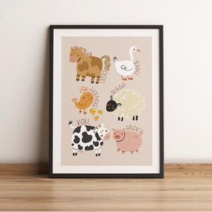 Afrikaans Kids Wall Art Farm Animals Baby Décor Afrikaans Cute Print Animals South Africa Poster Kids Room Animal Print Nursery