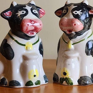 Handpainted Vintage Porcelain Cow Salt and Pepper Shakers