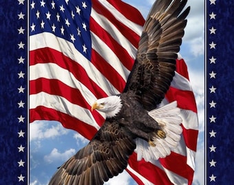 Eagle Patriotic Fabric Panel | Land of the Free | Military Panel | Quilt Fabric Panel | Great for QOV