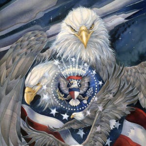 Patriotic Quilt Fabric Panel: Bald Eagle & American Flag