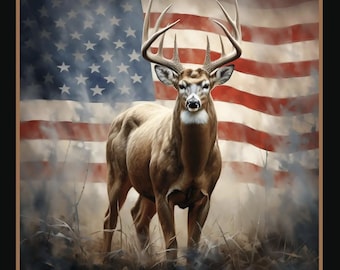 American Trophy Deer Fabric Panel: Wildlife Quilt