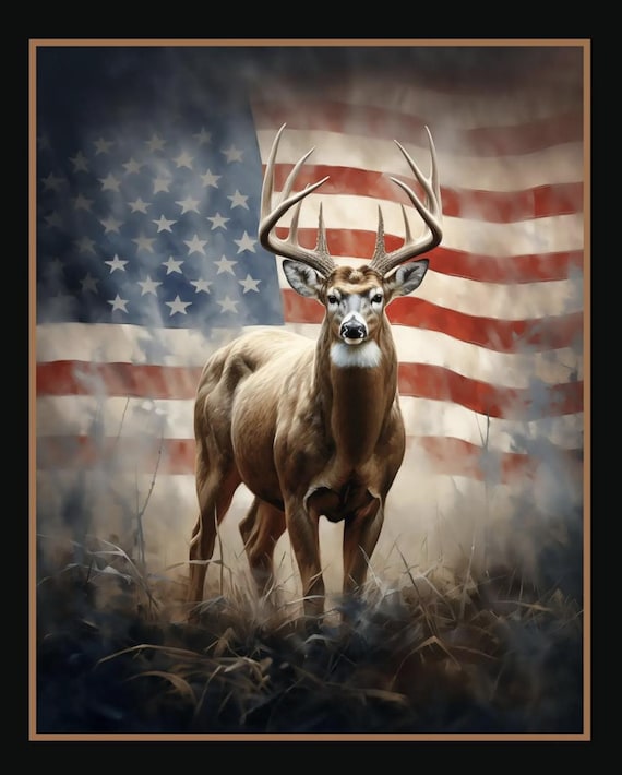 American Trophy Deer Fabric Panel: Wildlife Quilt