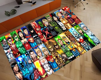 Super Hero Characters Rug, Justice League Rug, Superheros Rug, Fantastic Rug, Movie Decor, Colorful Rug, Cool Rugs, Area Rugs, Gifts for her