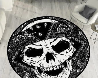 Skull Rug, Gothic Rug, Pattern Rug,Cool Rugs,Black-White Rug,Roung Rug,Popular Rug,Horror Decor,Unique Rug,Area Rugs,Custom Rug,Gift for Her